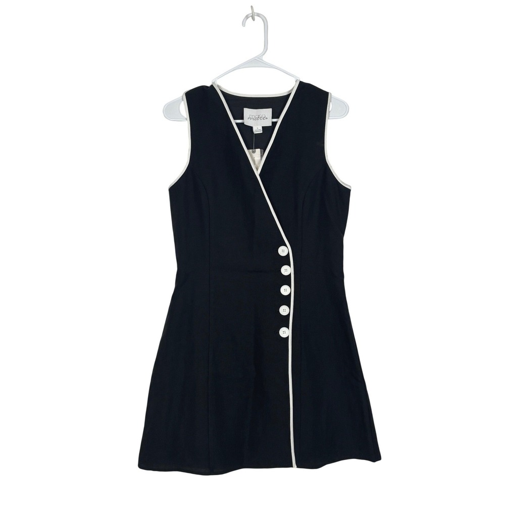 Mare Mare Linen Asymmetric Button Mini Dress SMALL Preppy Coastal Anthropologie